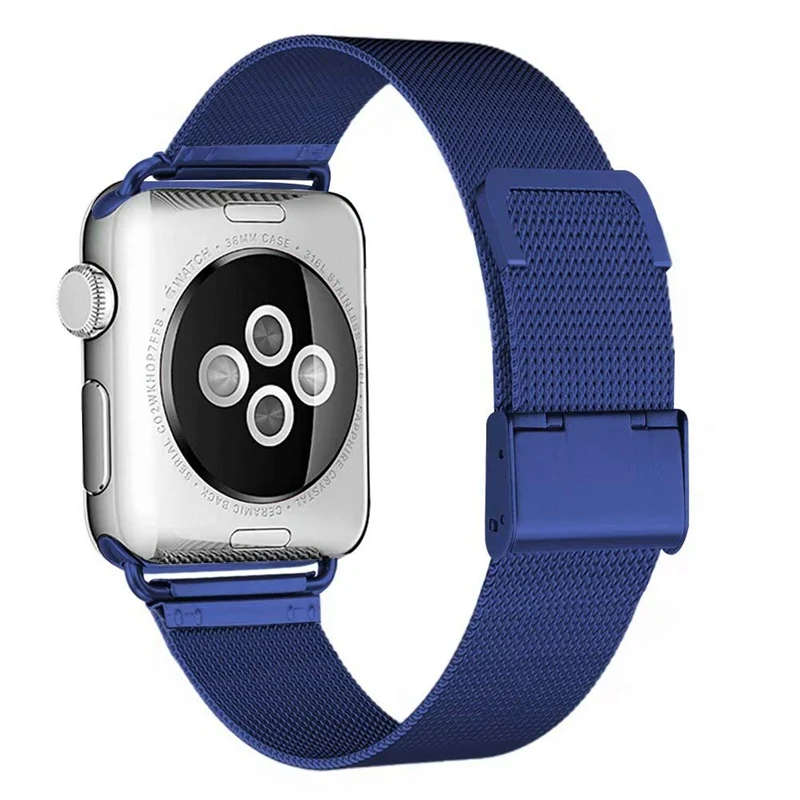 Миланский ремешок для Apple Watch Band 42 мм 38 мм 40 мм 44 мм металлический браслет из нержавеющей стали сетчатый ремешок для часов iwatch Serise4321 - Цвет ремешка: blue