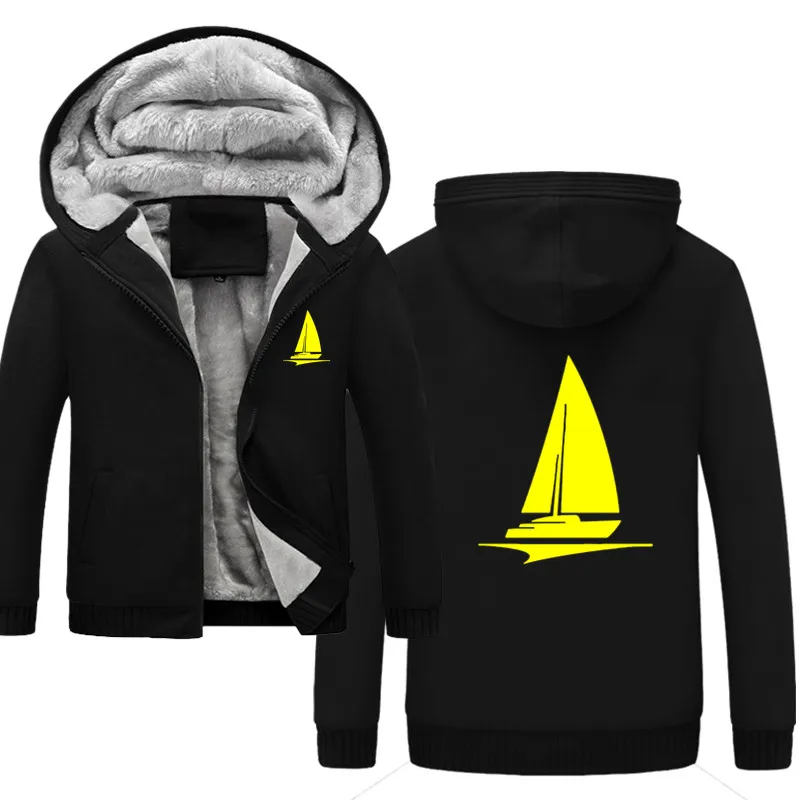 Winter Hoodie For Men Fleece Thick Sweatshirt Print Sailor Sailboat Boat Streetwear Men's Sportswear Harajuku Hoody Tracksuit | Мужская