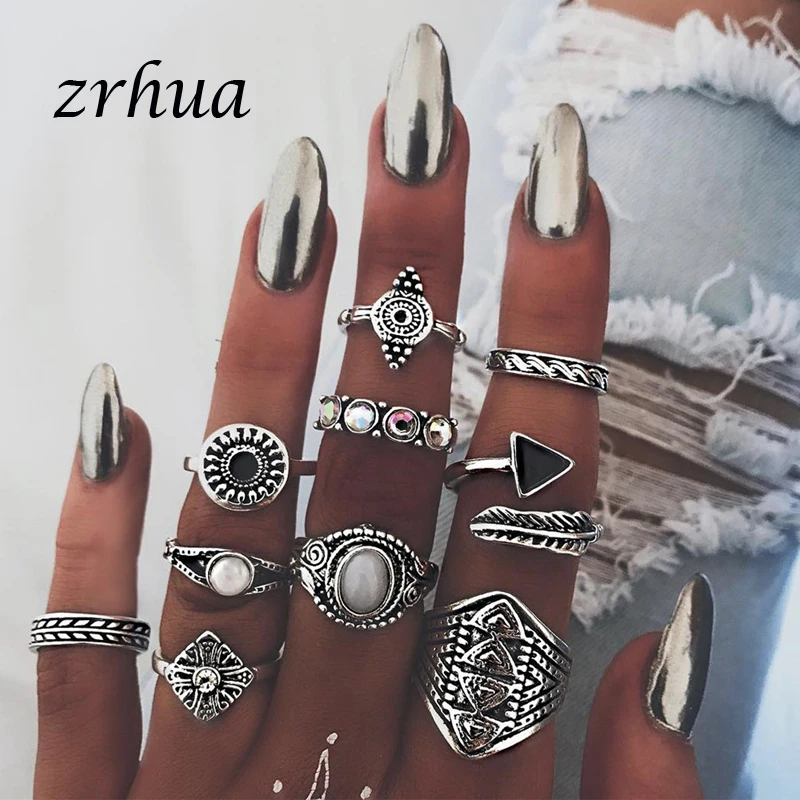 ZRHUA Винтаж кольцо комплект ювелирных изделий для женщин модные Anel Aneis Bague серебро