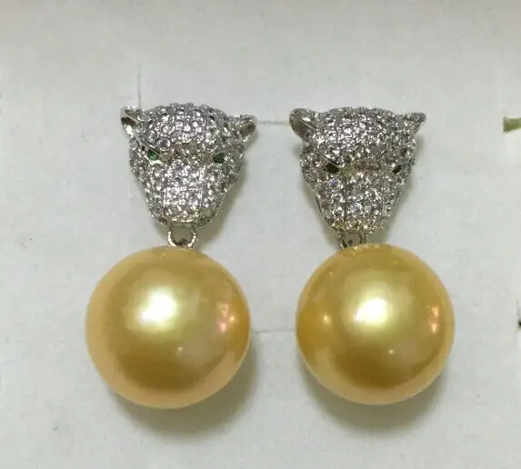 charming pair of huge 10-11mm south gold pearl dangle earring 925s | Украшения и аксессуары