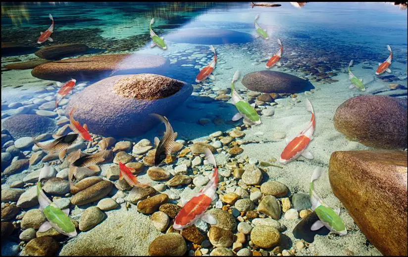 Настенные 3D обои для пола с изображением натуральной воды 9 рыб пол ПВХ напольные