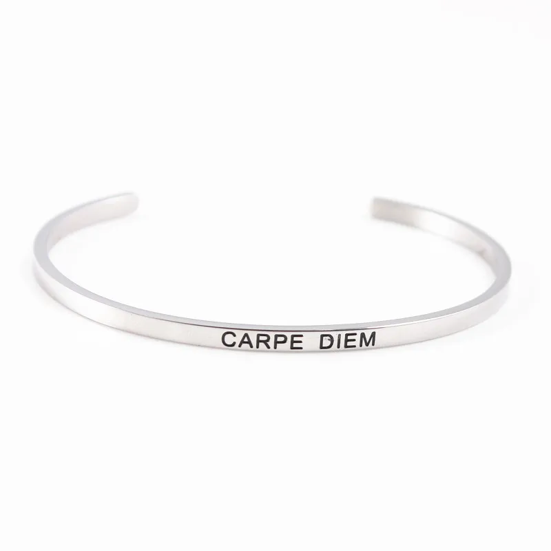 CARPE DIEM Новинка 3,2 мм барный браслет из нержавеющей стали с гравировкой HAKUNA MATATA вдохновляющая Цитата ручная печать браслет с мантрой для женщин - Окраска металла: CARPE DIEM