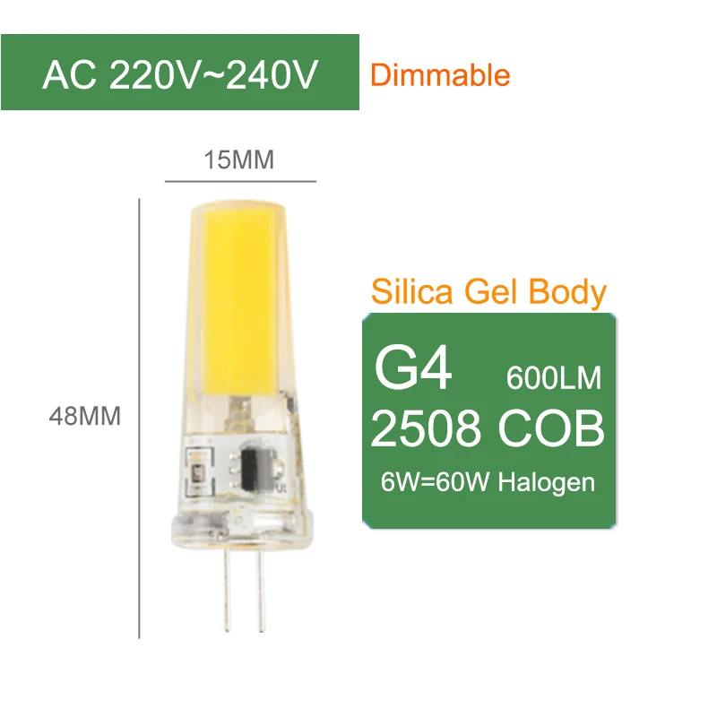 Kaguyahime COB G4 G9 E14 затемнения лампа AC/DC 12V 3w 5w 6W 220V LED G4 G9 лампочка для люстры заменить галогенные лампы - Испускаемый цвет: G4 220V 6W Dimmable