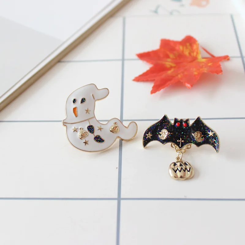 Эмалированные значки на Хэллоуин белый призрак черные летучие мыши тыква милая