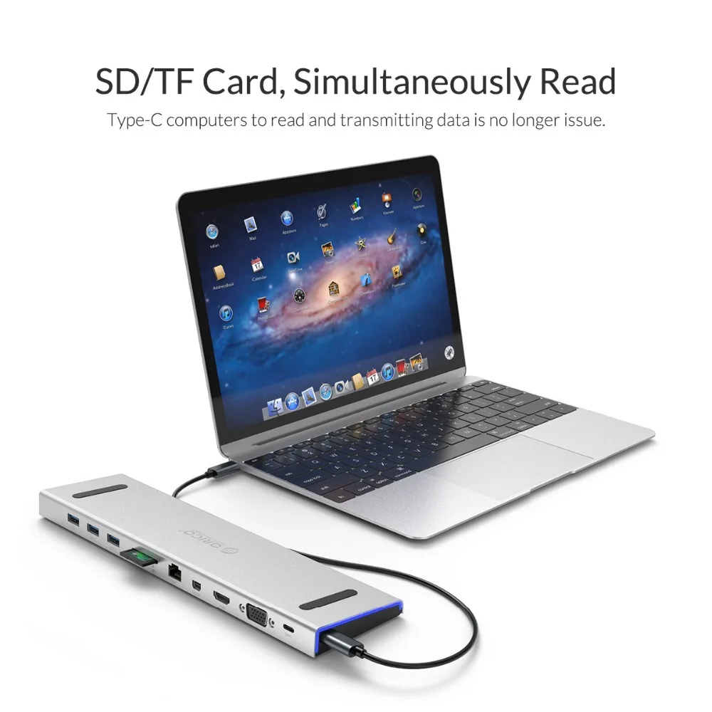 Док-станция ORICO USB C 10 в 1 type C к Мульти USB 3,0 HDMI адаптер для Macbook Pro USB-C 3,1 сплиттер с PD зарядкой