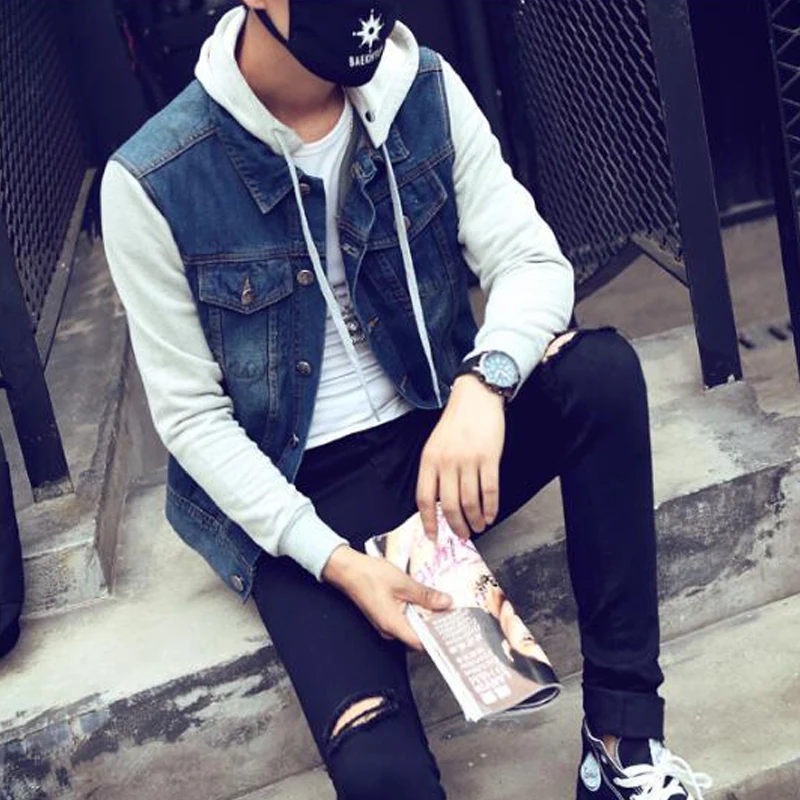 Мужская джинсовая куртка с капюшоном Спортивная одежда на открытом воздухе