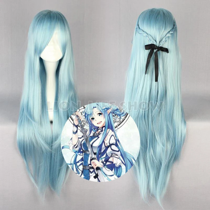 SAO ALO Titania Yuuki Asuna Water Fairy Long Straight Aqua Blue Cosplay Full Wig