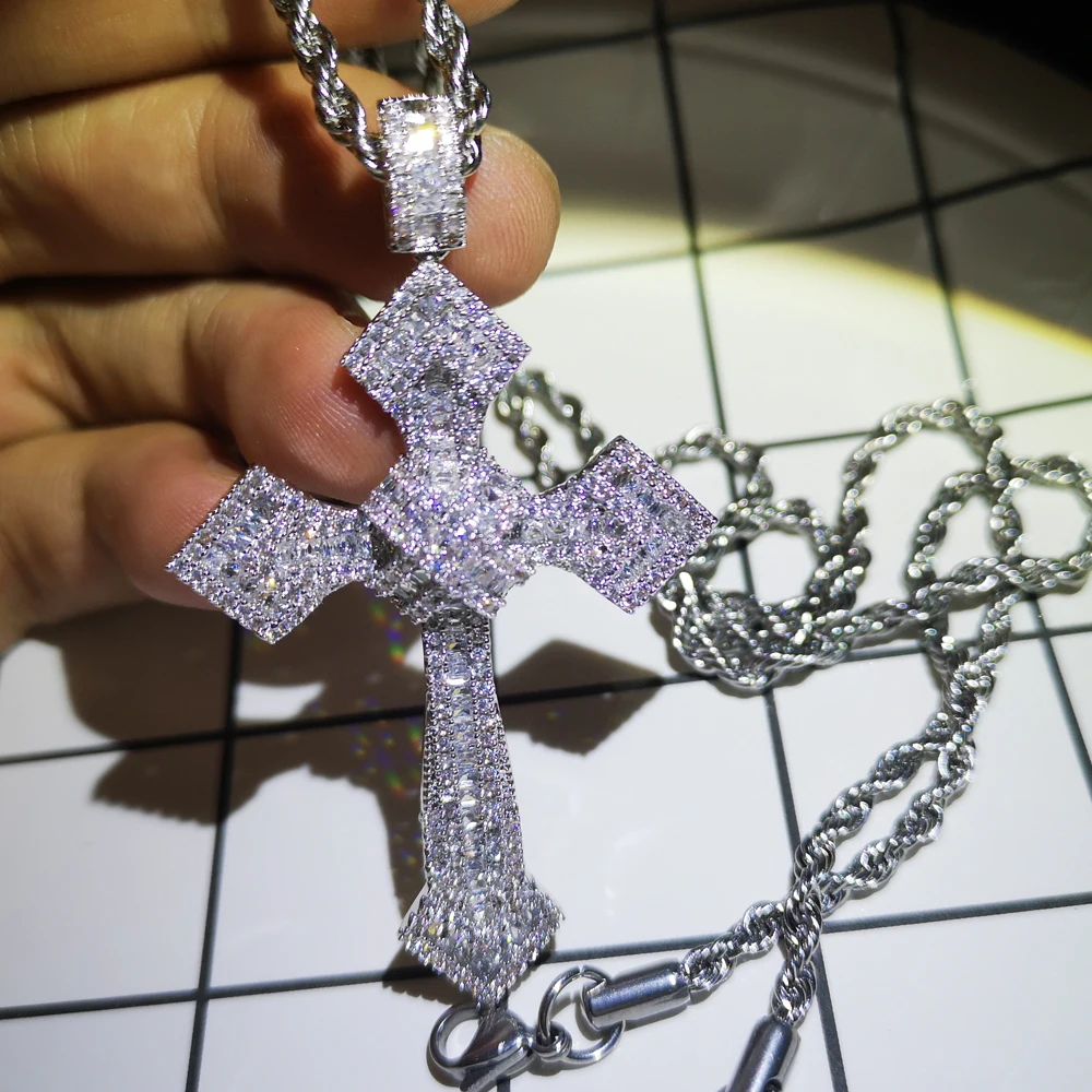 Подвеска с большим крестом AAA фианит свадебное обручальное кулоны с necklace ем для женщин и мужчин ювелирные изделия
