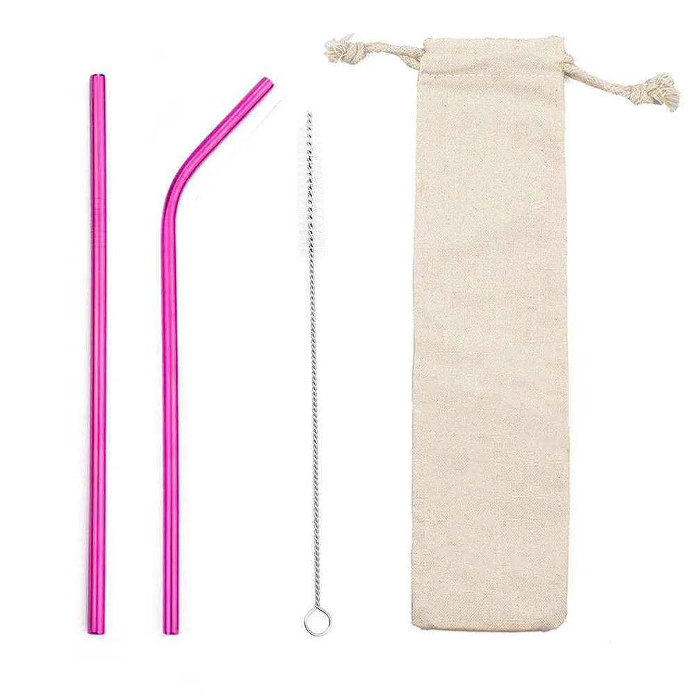 Pink 4Pcs 4/7 шт многоразовые 215*6 мм металлический соломинки Нержавеющая сталь изогнутые прямые соломинка для напитков бар вечерние оптом с сумочкой в комплекте; Новинка - Цвет: Pink 4Pcs