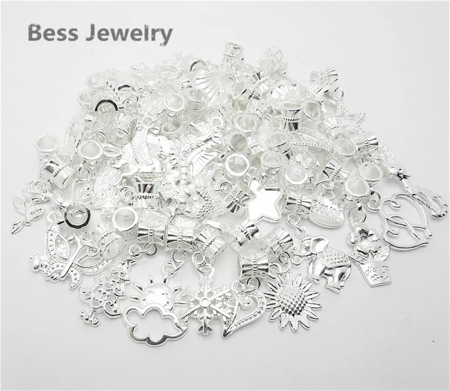 Смешанная мода Посеребренная Подвеска Шарм с большим отверстием подвески для