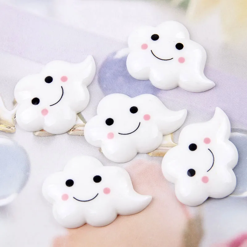 

30pcs/lot 27*36mm flat back resin smile white cloud for Scrapbooking Craft Cabochon For Hair Cellphone Decoration