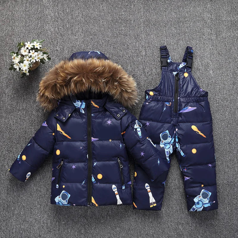Parka Hooded Boy Baby Overalls Girl Winter Down Jacket Warm Kids Coat Children Snowsuit Snow Clothes Girls Fake Fur Clothing Set