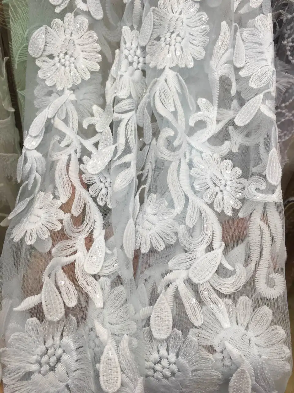 

New coming tulle net lace fabric with sequins Z-han5121 elegant design french net fabric for nice dress