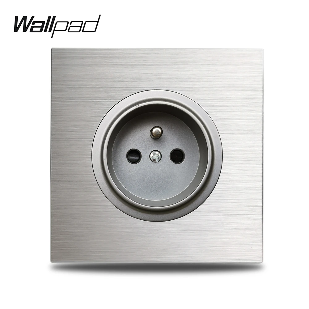 Фото Wallpad серая L6 Одиночная 16A французская настенная электрическая розетка серебряная алюминиевая пластина 1 банда розетка матовая металлическа... №2