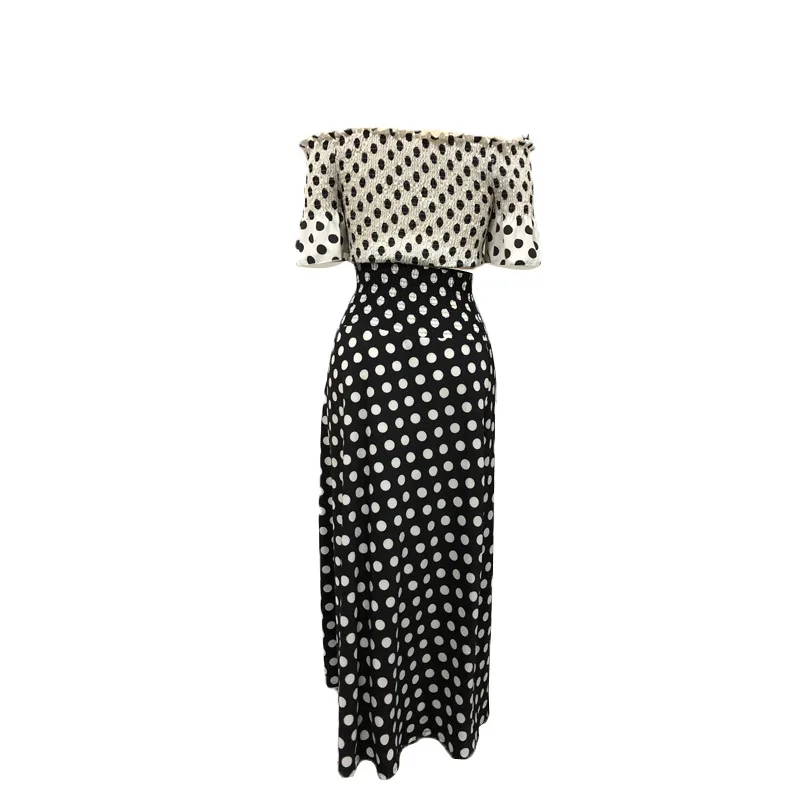 Комплект из двух предметов: укороченный топ в горошек и юбка макси с открытыми