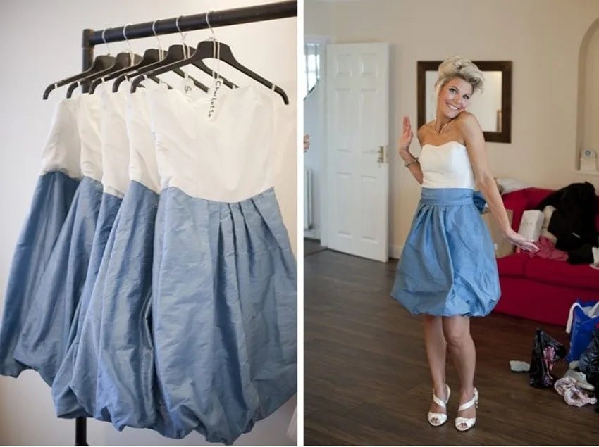 

Taffeta White and Blue Strapless cheap 2017 Bridesmaid Dresses Newest Style Prom Dresses Knee Length Party Gown WD14