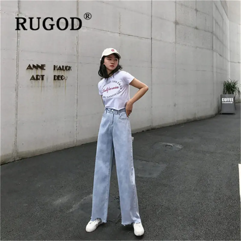Женские джинсы с высокой талией RUGOD свободные широкими штанинами в стиле ретро 2019