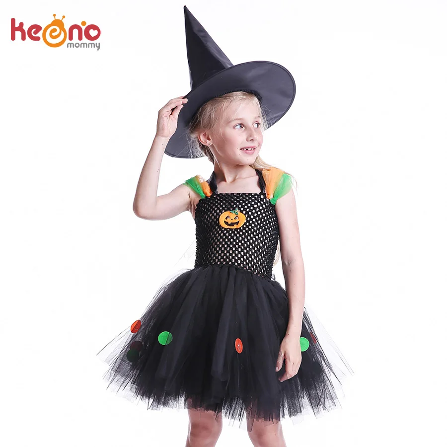 Черные платья для маленьких девочек костюм ведьмы на Хеллоуин разноцветные в