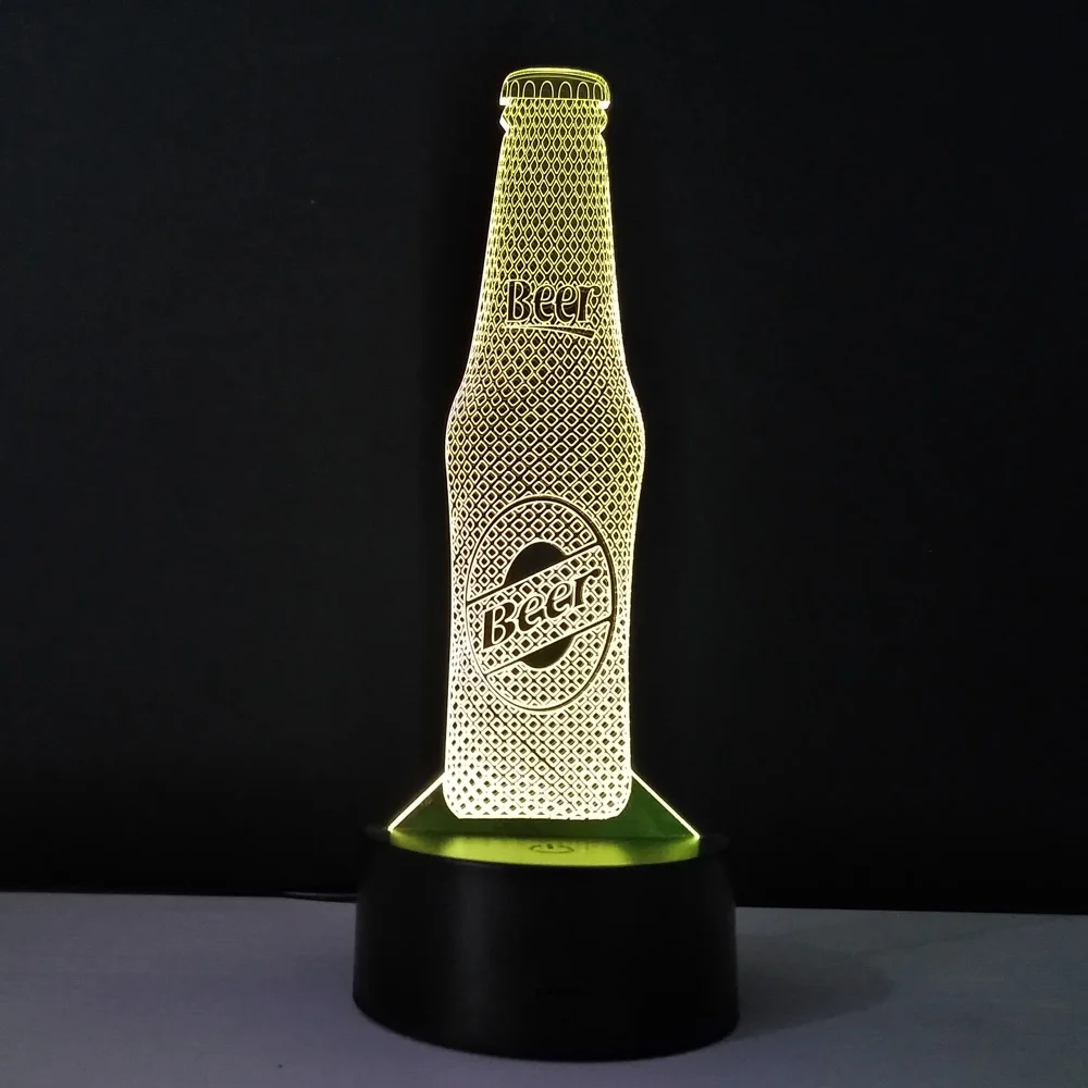Крутая Ночная лампа в форме пивной бутылки 3D Визуальный светильник акриловые