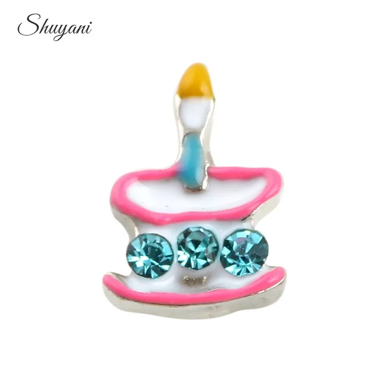 20 шт./лот эмалевый торт на день рождения плавающий медальон Подвески для стекла