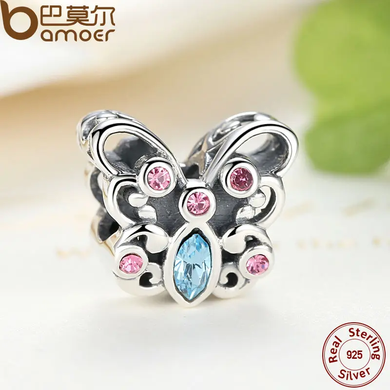 BAMOER, 925 пробы, серебряная бабочка, животные, талисманы, подходят для браслетов и ожерелий для женщин, аксессуары для помолвки SCC003