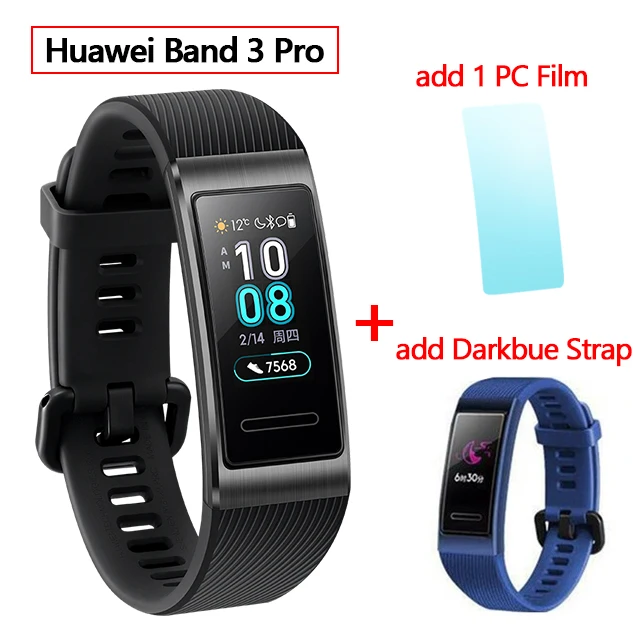 black add blue huawei Band 3 Pro gps Amoled 0,95 'Полноцветный Сенсорный Водонепроницаемый металлический браслет с датчиком пульса для плавания и сна - Цвет: black add blue