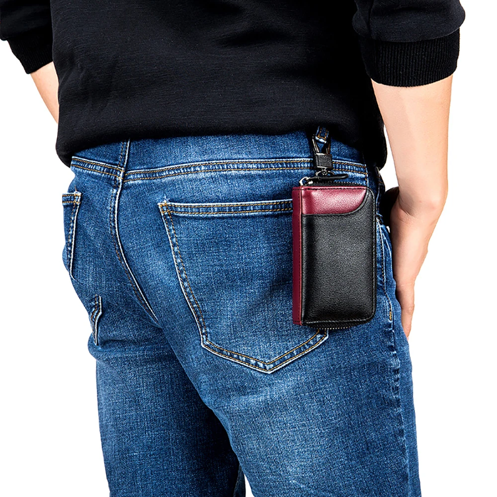 M-Yancy Genuine Leather Key Holder Zipper Wallet Waist Hanging Keychain Housekeeper Practical Car Remote Pass Card | Багаж и сумки