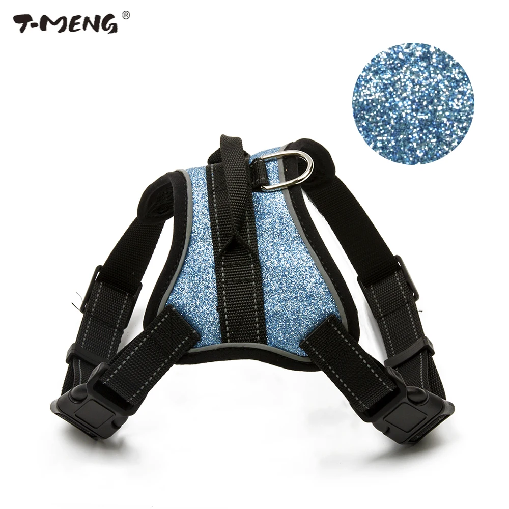 T-MENG Pet товары для щенок маленькая собака шлейка для чихуахуа груди кофта на бретельках привести K9 сетка, блестящий большой собака обуздывает аксессуары - Цвет: Синий