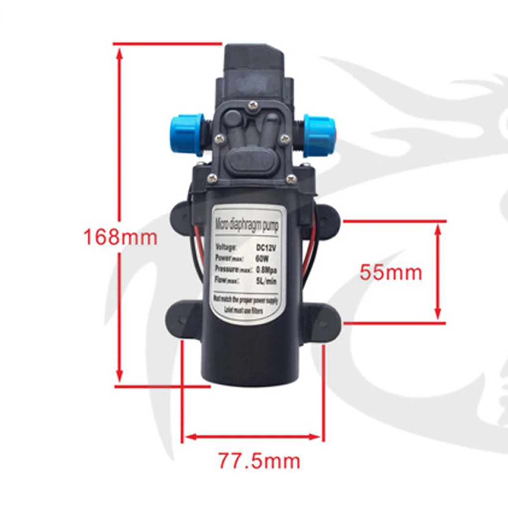 

Water High Pressure Diaphragm Pump Electric Self Priming Pump 60W 12V 5L/Min Automatic Switch