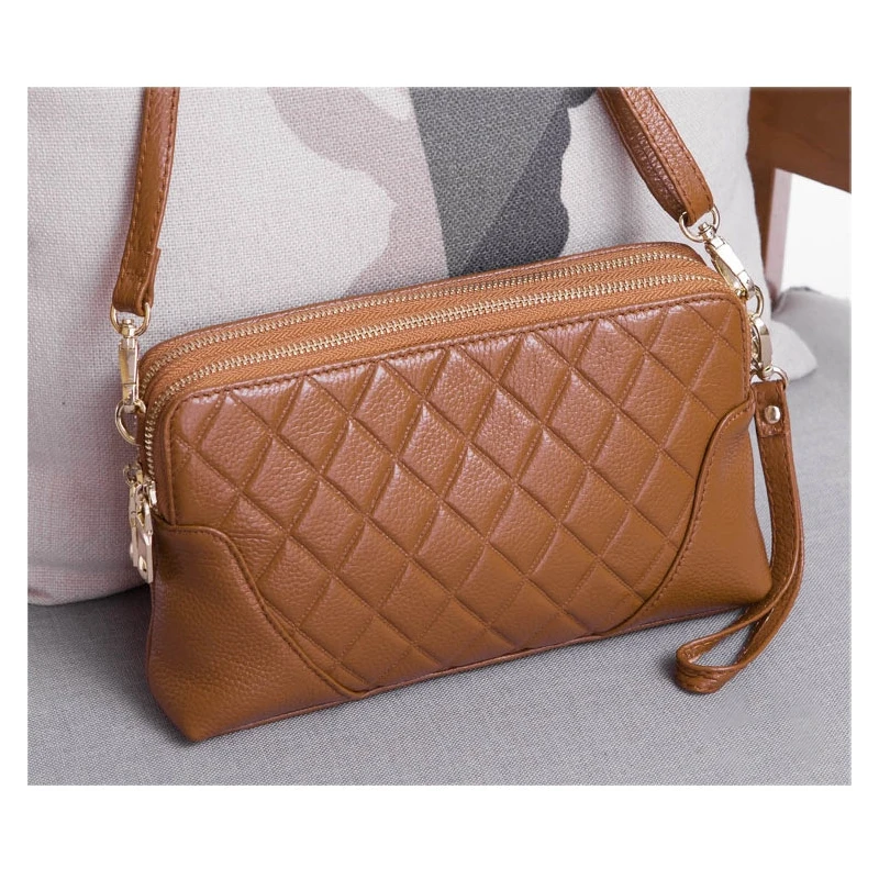 

WOONAM Women Fashion Handbag Genuine Calf Leather Quilted Clutch Satchel Shoulder Cross Body Bag WB923