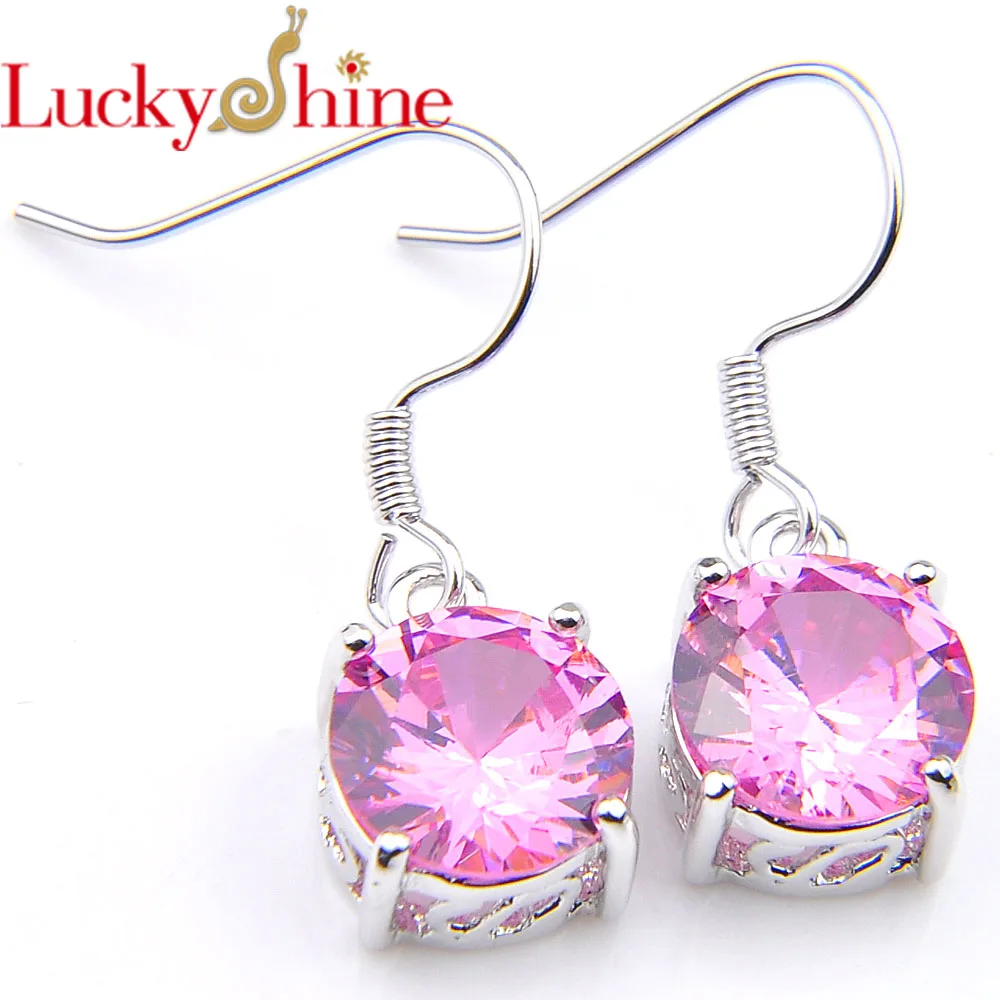 

Promotion Luckyshine Round Pink Crystal Cubic Zirconia Silver Holiday party Wedding Drop Earrings Russia USA Australia Earrings