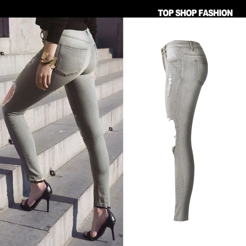 Suvance весенние модные рваные Высокая талия эластичный хлопок зауженные джинсы