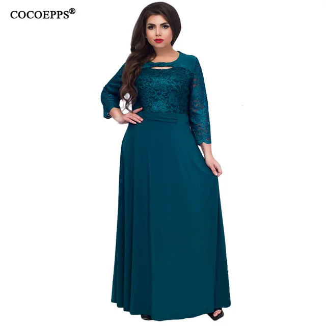 

COCOEPPS 2019 New Lace Floral Women 6XL Large Size Dress Long Floor Maxi Party Elegant Dress Female Plus Size Clothing vestidos