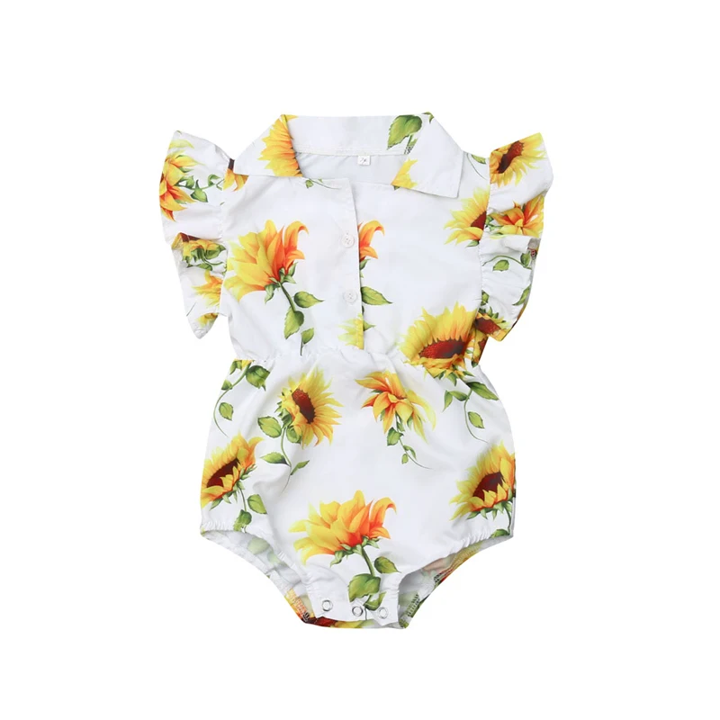 sunflowers Боди для маленьких девочек; блузка для новорожденных девочек с розовыми сердечками и цветами; боди; леопардовая рубашка; комбинезон с воротником; пляжный костюм - Цвет: sunflowers