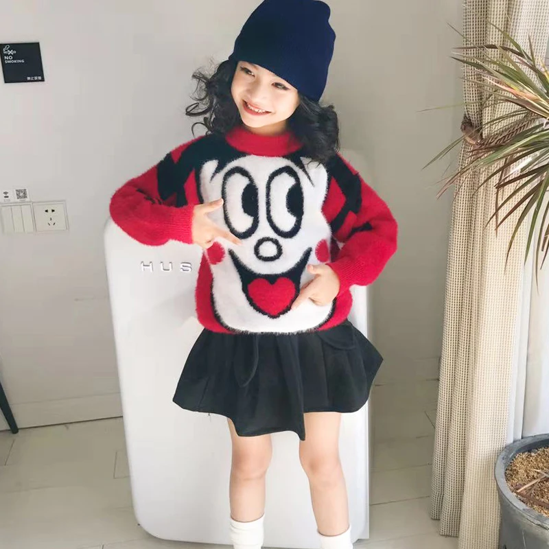 Для девочек Вязаный Свитер 2018 зима Новые Детские мультфильм Ван Абердин из
