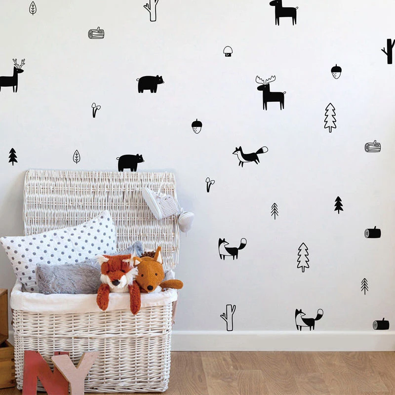 

Woodland Nursery Wall Stickers Home Decor Cartoon Tree Vinyl Wall Decal Creative Animal Forest Mural For Children Kids Room