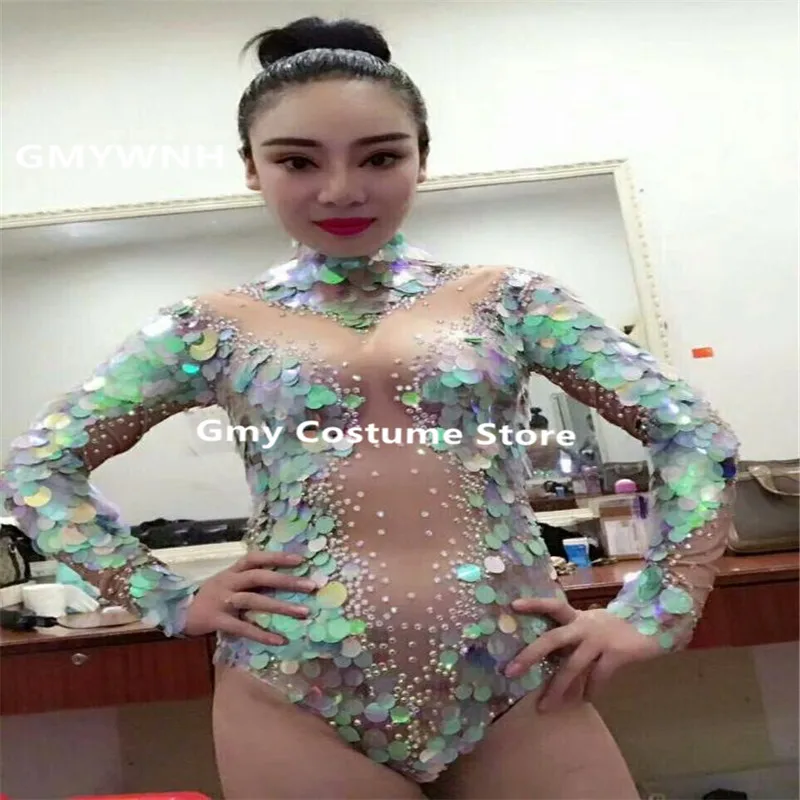 F76 Русалка блесток сексуальный женский комбинезон певица dj боди Бальные