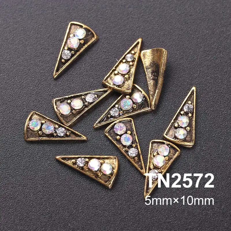 TN2572 10 шт./упак. золото, украшенные разноцветными кристаллами 3D нейл-арта украшения ювелирные изделия с блестками Шарм шпильки ногтей Стразы для маникюра - Цвет: TN2572