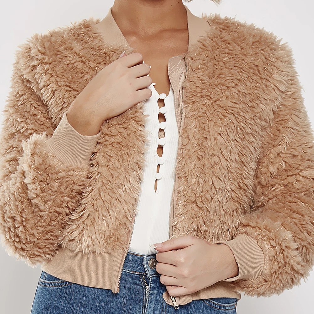 2018 Winter Warm Overcoat Women Faux Fur Fleece Coat Zipper Cardigan Female Outwear | Женская одежда