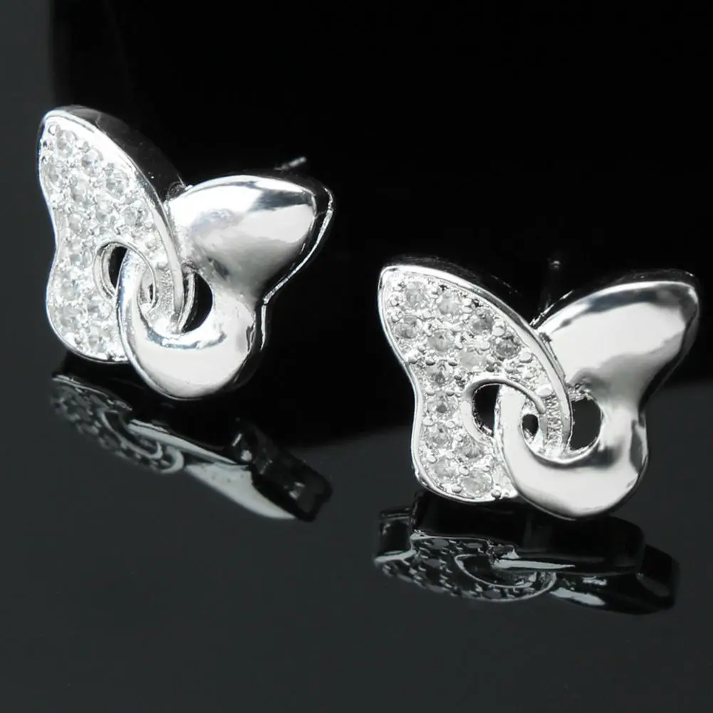 Refaxi 2 Пар Посеребренная Горный Хрусталь Кристалл Бабочка Стержня Уха Серьги для