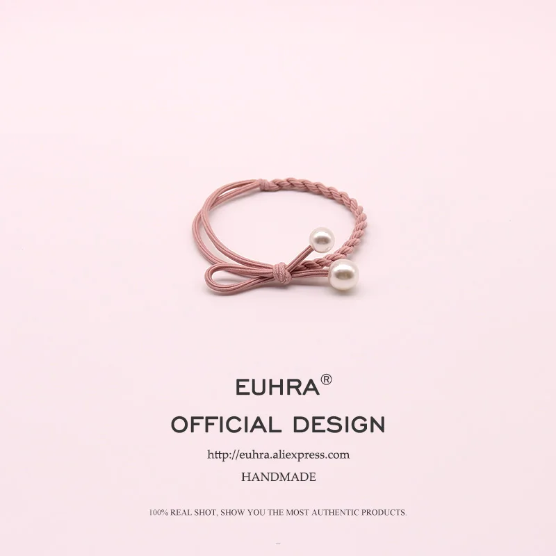 EUHRA, 6 цветов, полосатые эластичные волосы, Корея, одноцветные, бант, жемчужные волосы для женщин, девочек, лента для волос, Детская резинка