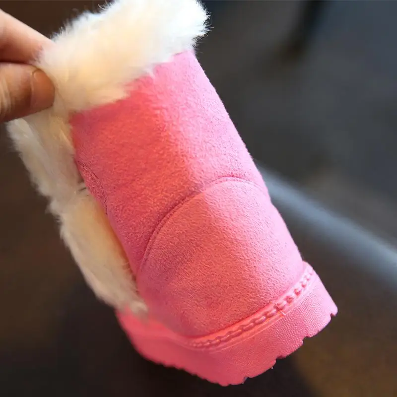 CMSOLO Boots For Girls Warm Rubber Boot Boys Plush Winter Children Brown Shoes Buckle Fur Flat Kids | Детская одежда и обувь