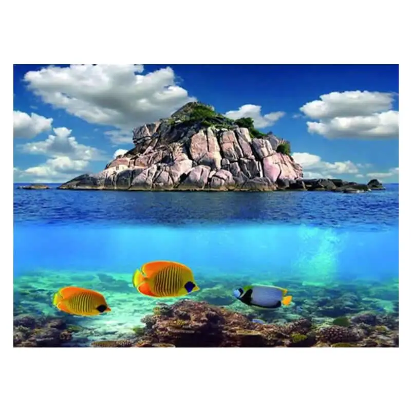 9045 23," x 60" двусторонняя аквариум украшения картина плакат Waterscape/три рыбы задний фон для аквариума