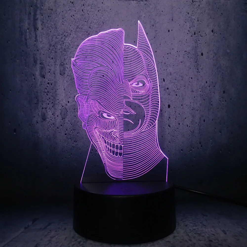 Двусторонняя Светодиодная лампа DC HERO Clown & Batman холодный ночной Светильник