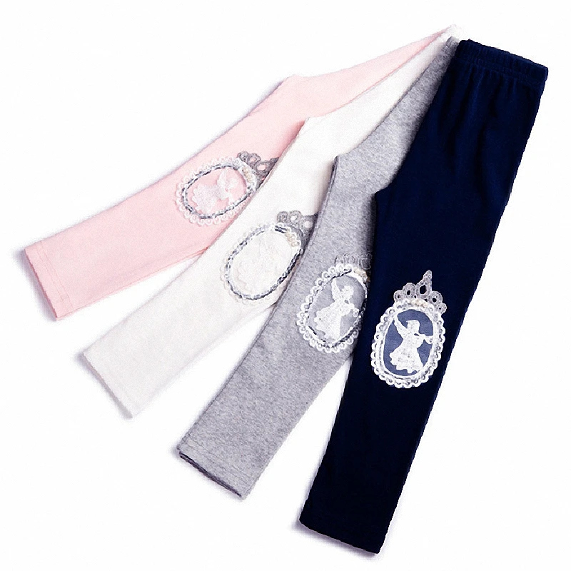 Детские хлопковые обтягивающие леггинсы с кружевом и жемчужинами для девочек