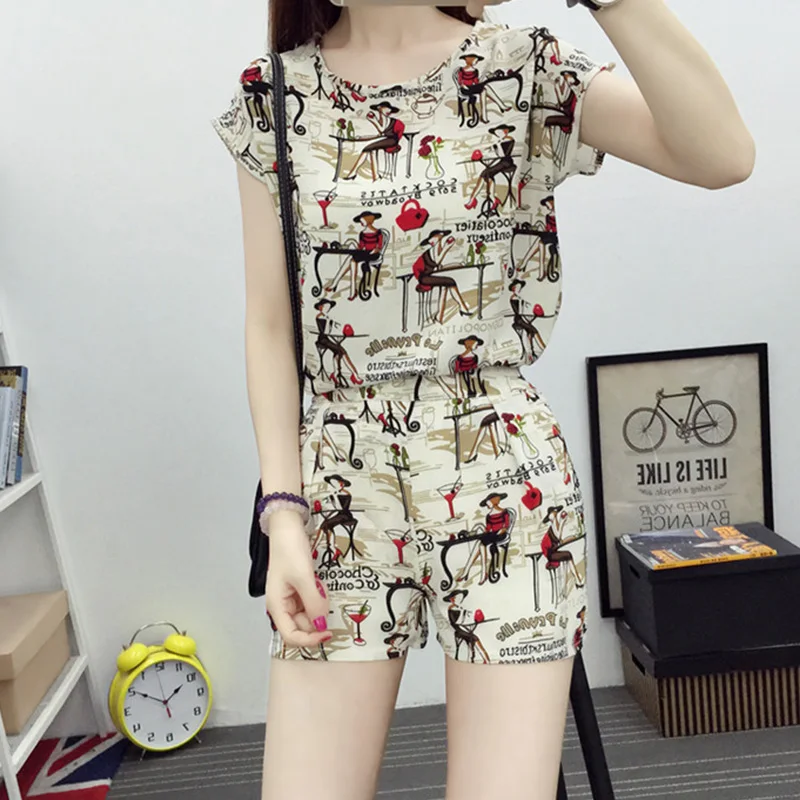 2 шт./компл. летний костюм с короткими рукавами Топы Шорты свободного кроя круглым