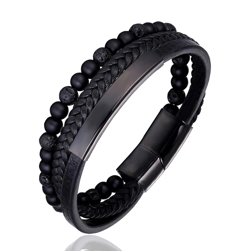 Браслет ручной работы из нержавеющей стали новый стиль камень бисер с кожаным