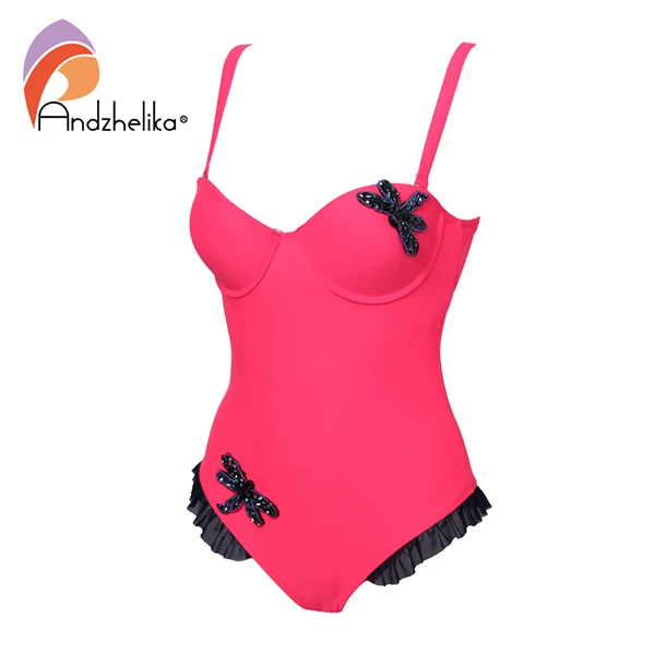 Pink Andzhelika, новинка, высокое качество, алмазная стрекоза, сдельный купальник, сексуальный, сетчатый, пуш-ап, купальник, боди, купальник, монокини - Цвет: Pink