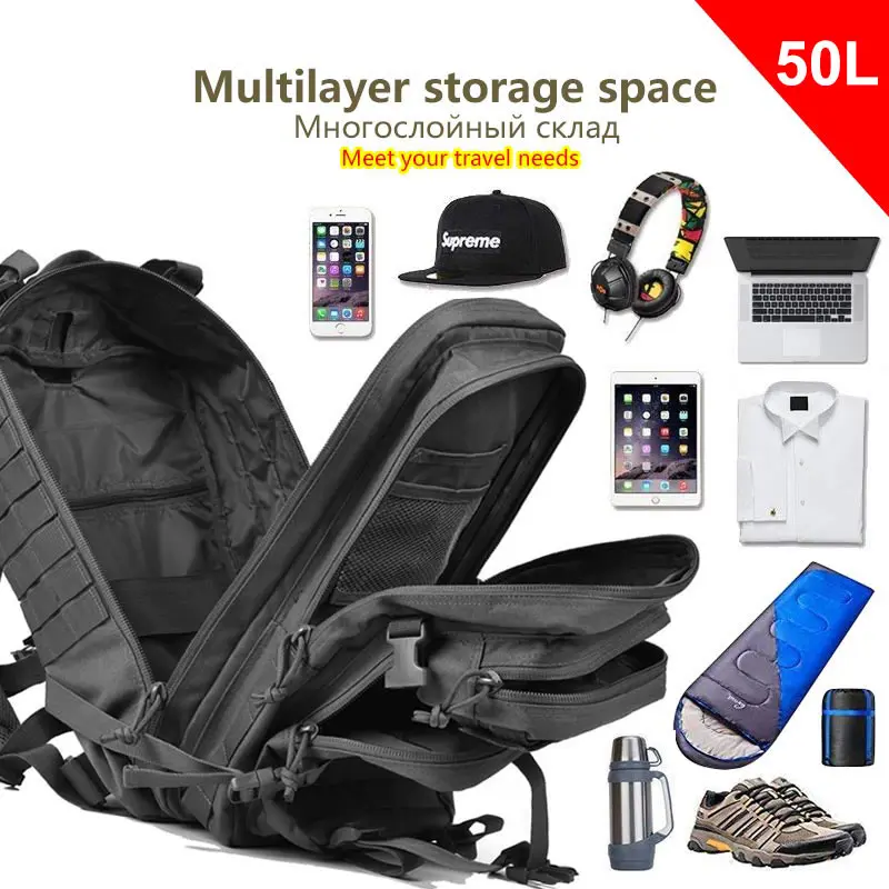 50L тактический рюкзак 3P Softback открытый Водонепроницаемый в стиле милитари Пеший