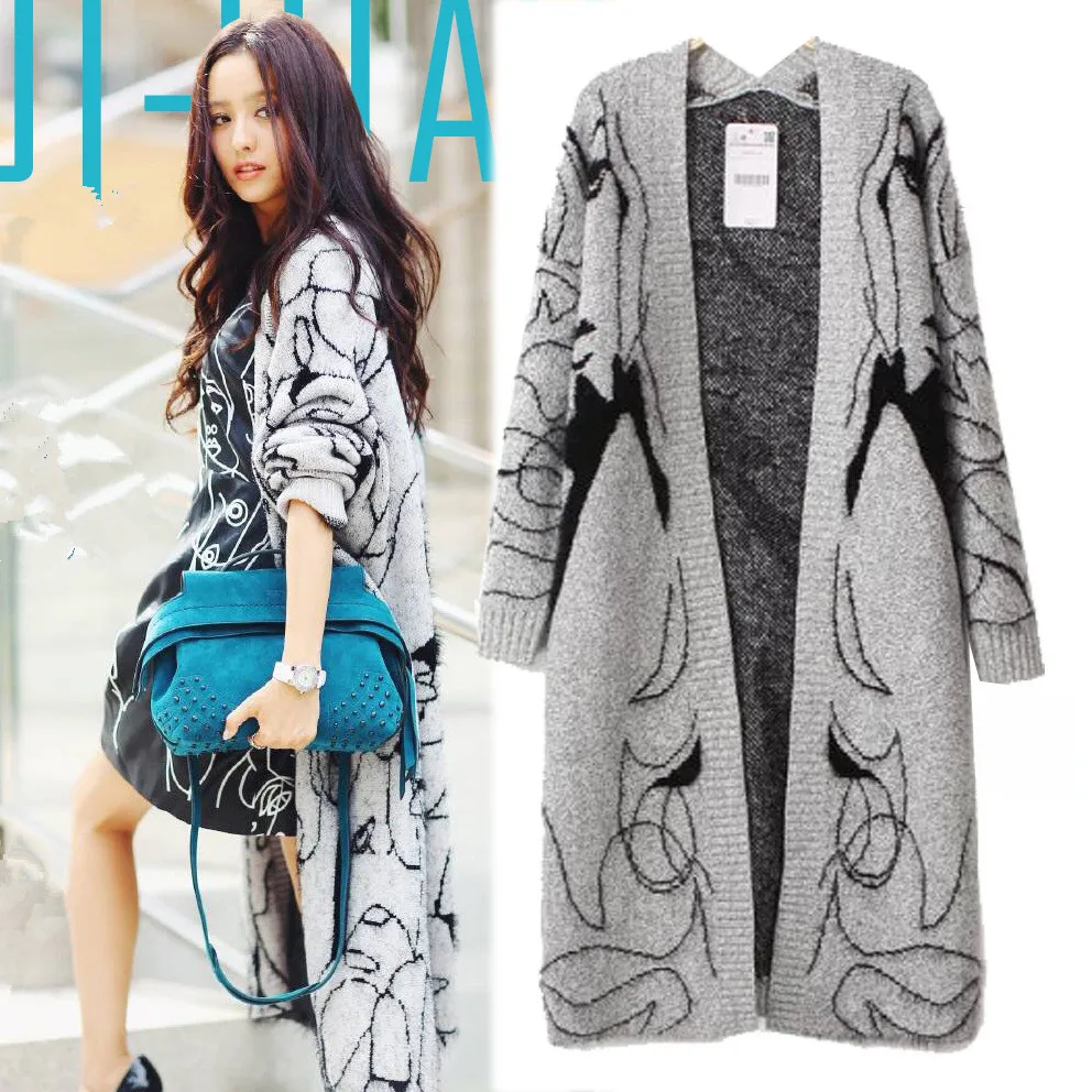 Весенняя Новинка 2020 Женский Длинный трикотажный кардиган с изображением